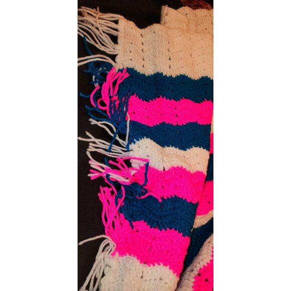 Crochet Striped Baby Blanket gPink/Blue/White With Tassels NEW 45X38 - Picture 7 of 10